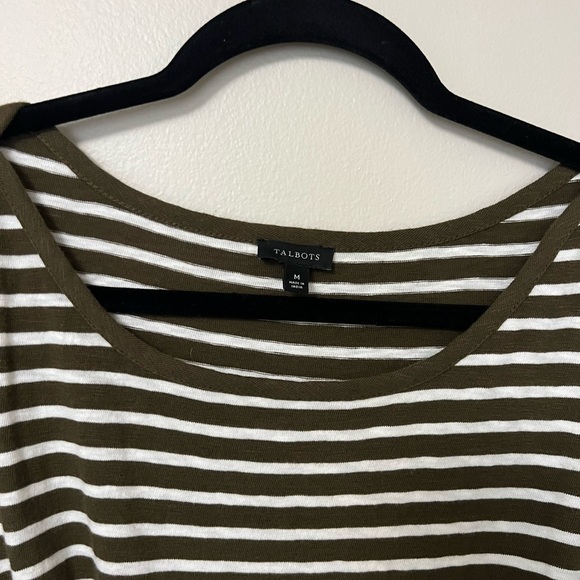 Talbots, olive green Chirping Stripe Belted Knit Nautical Shift Dress, Size M - Picture 7 of 10